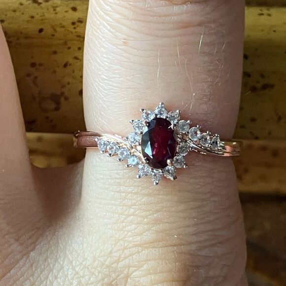 Natural Anthill Garnet Sterling Silver Halo Ring Size 9 - Picture 1 of 8
